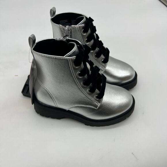 Wonder Nation Girl Boots Zip-up Silver Color Size 8 - Picture 1 of 11